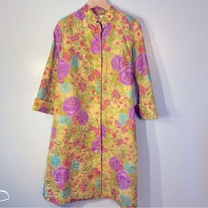60s Vintage Stella Fagin Fabric Quilted Psychedelic House Night Gown Robe Coat